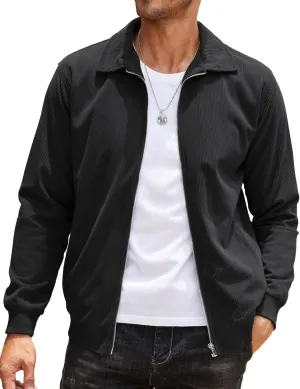 COOFANDY Men's Casual Corduroy Jacket Lightweight Zip Up Vintage Jacket Collared Bomber Jacket