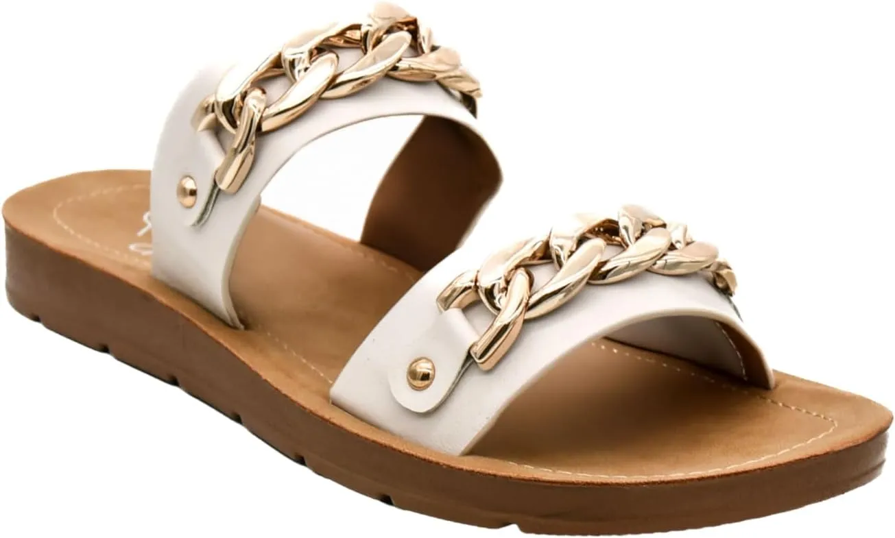 Corkys Footwear Seeing Double Sandals - Where Comfort Meets Chic with Lightweight Feel, Two Straps With a Chunky Chain Detail, And Comfortable Insoles