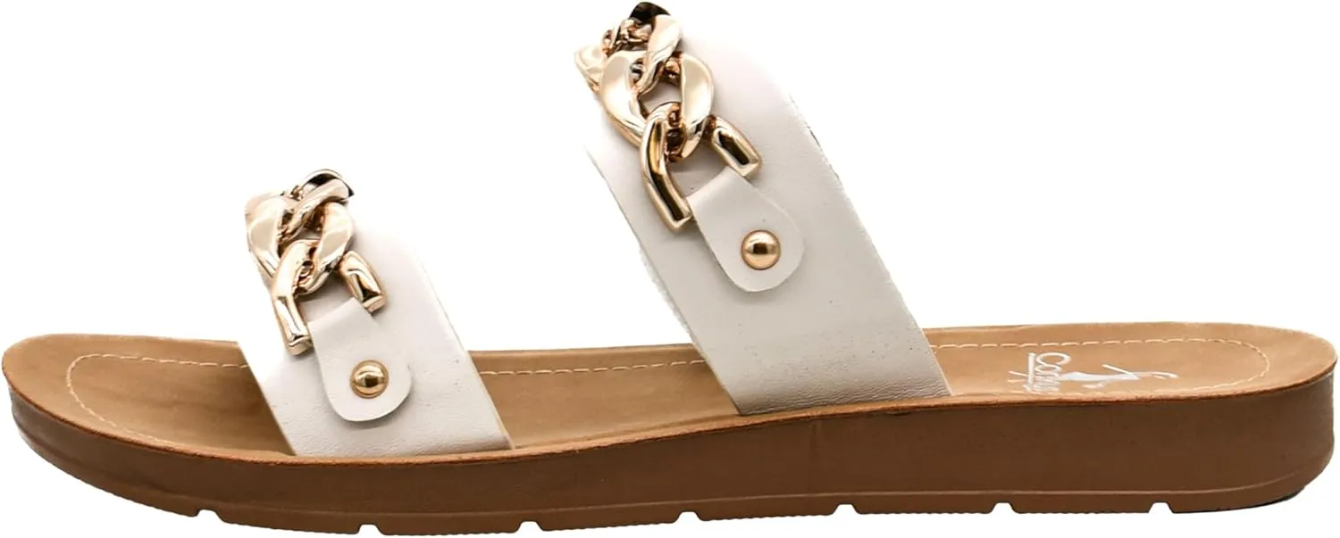 Corkys Footwear Seeing Double Sandals - Where Comfort Meets Chic with Lightweight Feel, Two Straps With a Chunky Chain Detail, And Comfortable Insoles