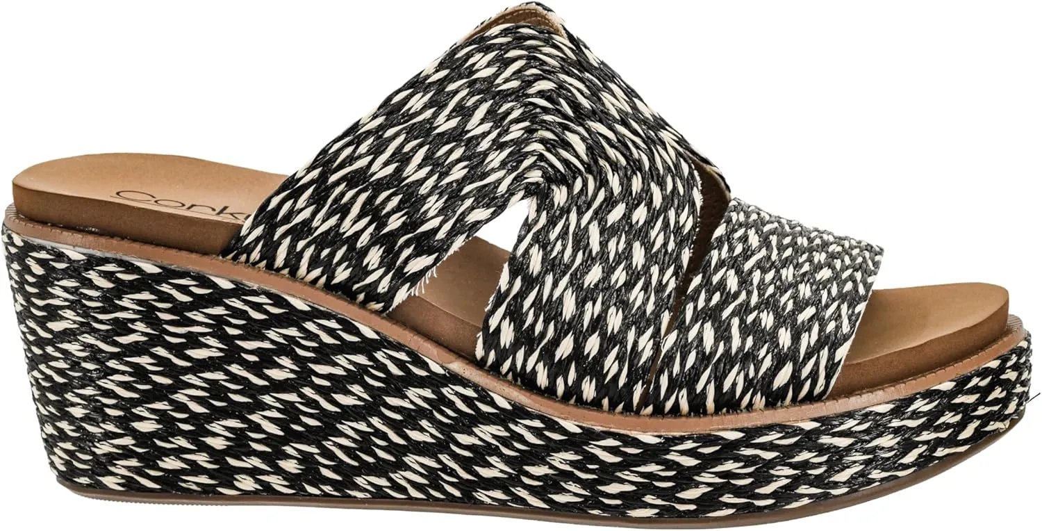 Corkys Footwear Women's Golden Hour Wedge Sandals with 2.5-Inch Heel - Comfort-Enhancing EVA Insoles, All-day wear, and Stylish Raffia Straps With Cutouts