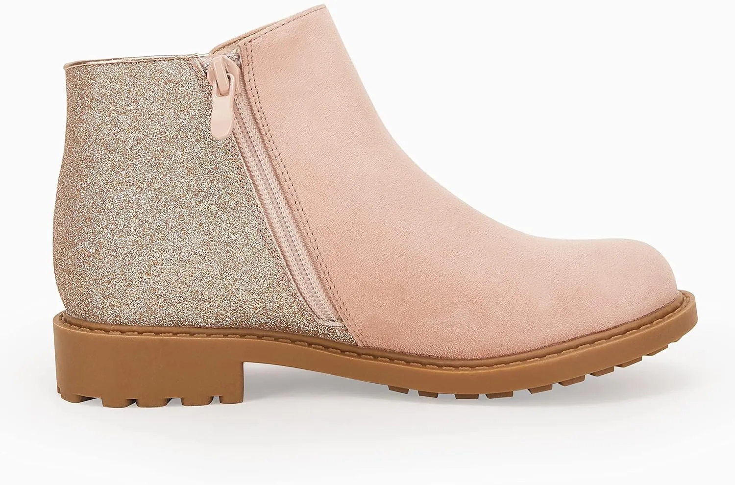 Coutgo Girls Glitter Ankle Boots Kids Ruffle Dress Booties Fashion Chunky Side Zip Casual Shoes