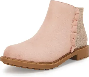 Coutgo Girls Glitter Ankle Boots Kids Ruffle Dress Booties Fashion Chunky Side Zip Casual Shoes