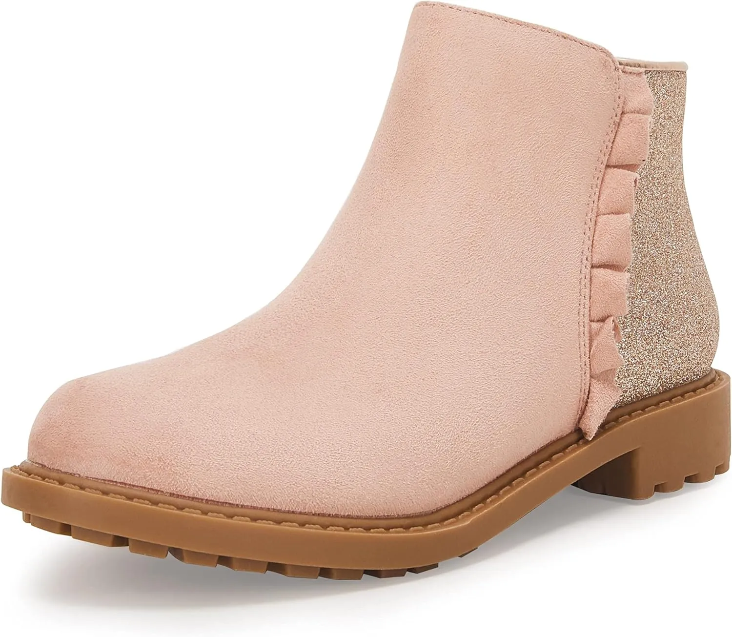 Coutgo Girls Glitter Ankle Boots Kids Ruffle Dress Booties Fashion Chunky Side Zip Casual Shoes
