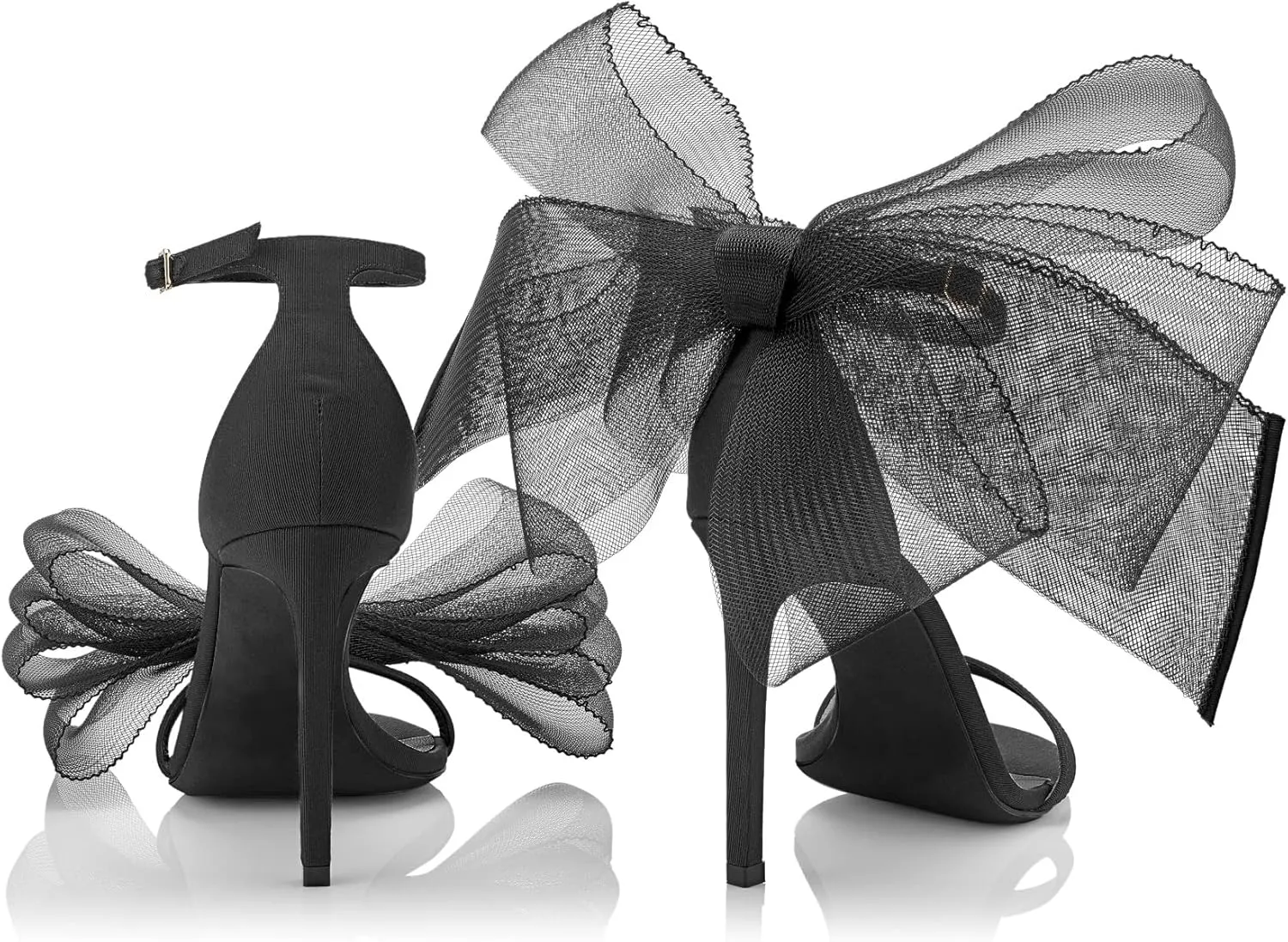 Coutgo Women's Bow Heels Open Toe Stiletto Heels One Strap Party Summer High Heeled Sandals Asymmetric Non-Removable Bow Knot