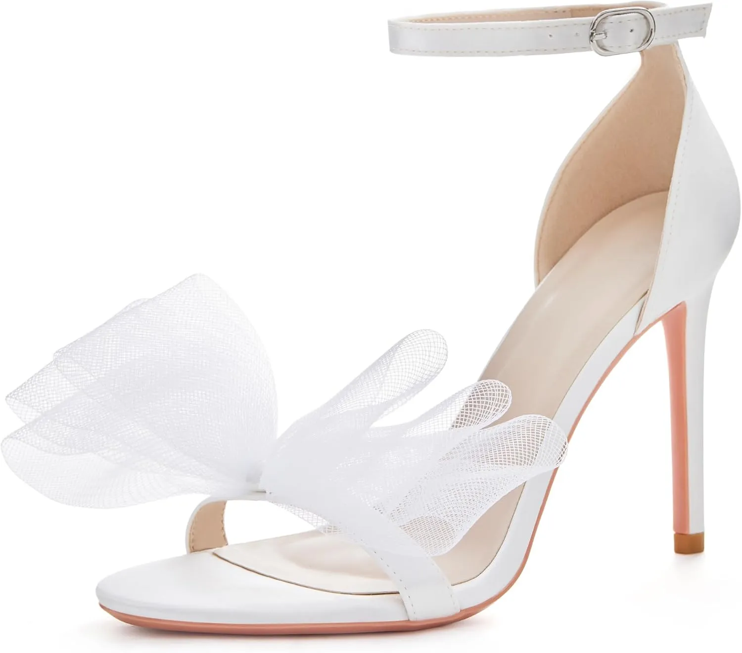Coutgo Women's Bow Heels Open Toe Stiletto Heels One Strap Party Summer High Heeled Sandals Asymmetric Non-Removable Bow Knot