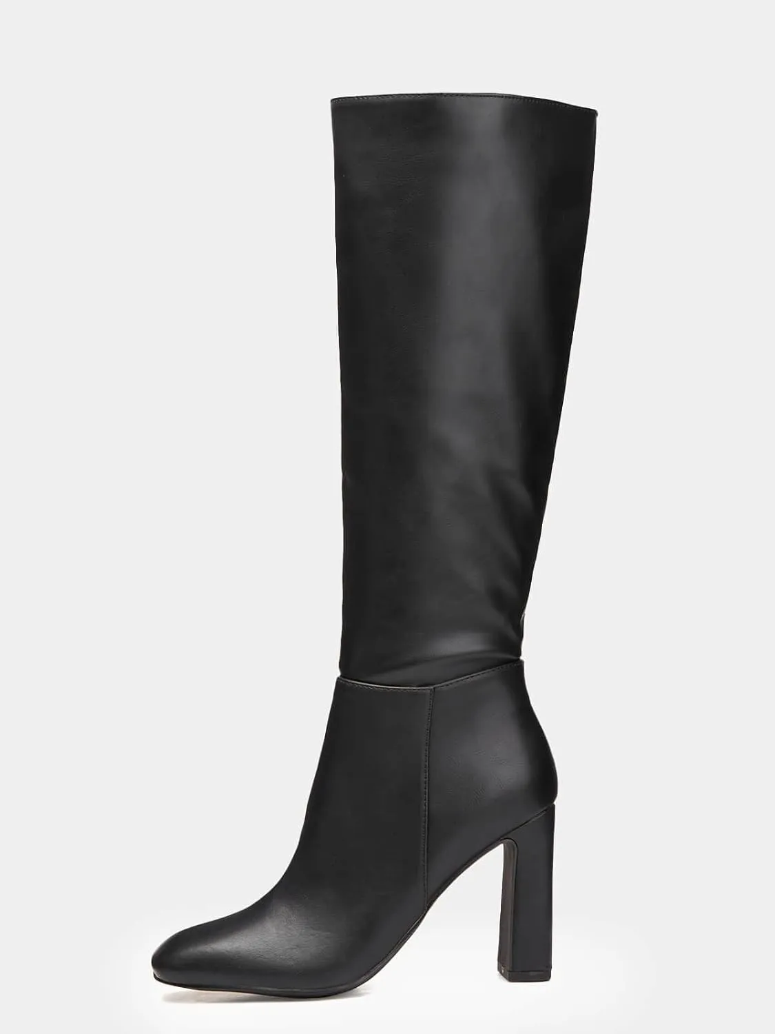 Coutgo Women's Chunky Heeled Knee High Boots Classic Leather Square Toe Zippered Tall Boot