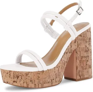 Coutgo Womens Cork Wedge Sandals Heels Open Toe High Heel Platform Slingback Ankle Strap Buckle Summer Dressy Shoes