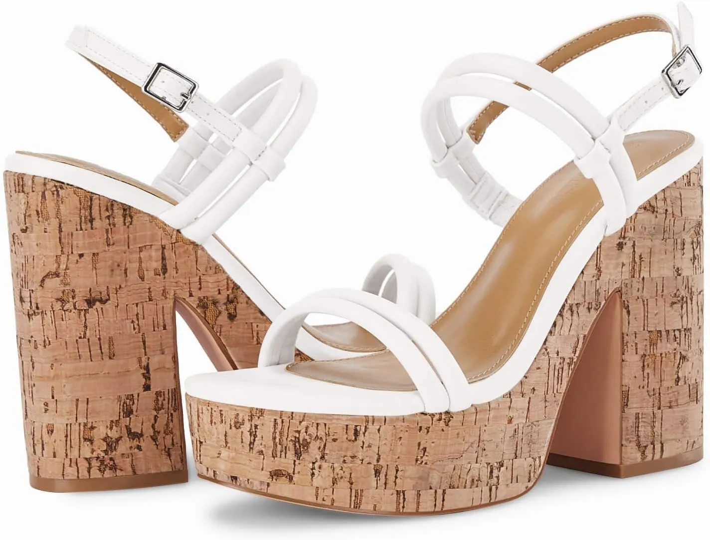 Coutgo Womens Cork Wedge Sandals Heels Open Toe High Heel Platform Slingback Ankle Strap Buckle Summer Dressy Shoes
