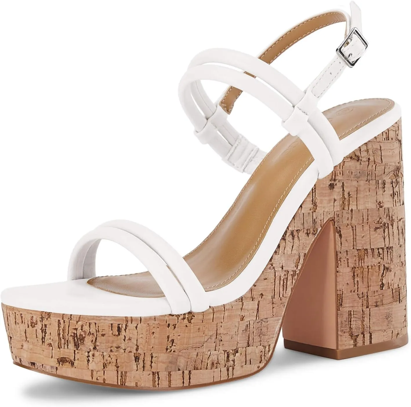 Coutgo Womens Cork Wedge Sandals Heels Open Toe High Heel Platform Slingback Ankle Strap Buckle Summer Dressy Shoes