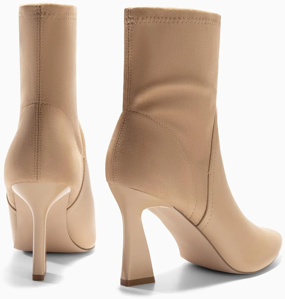 Coutgo Women's Pointed Toe High Heel Ankle Boots Patent Faux Leather Suede Splicing Slip On Fashion Booties