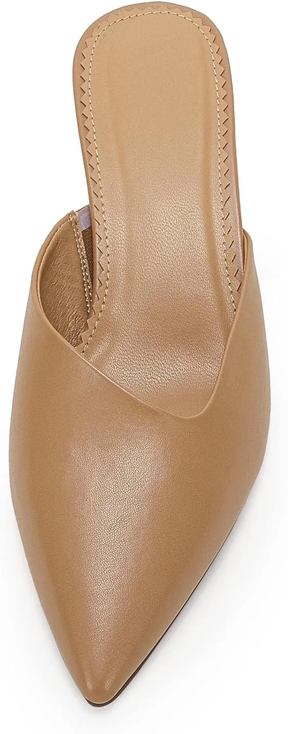 Coutgo Womens Pointed Toe V Cut Mules Chunky Block Heels Slip On Clogs Fashion Office Slides Shoes