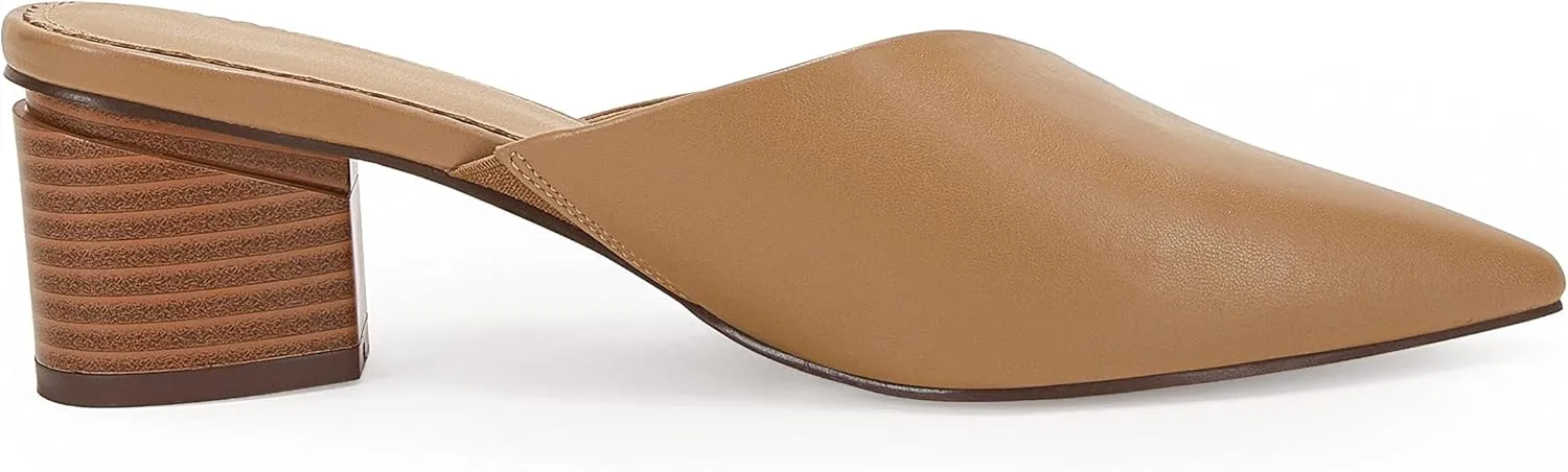 Coutgo Womens Pointed Toe V Cut Mules Chunky Block Heels Slip On Clogs Fashion Office Slides Shoes