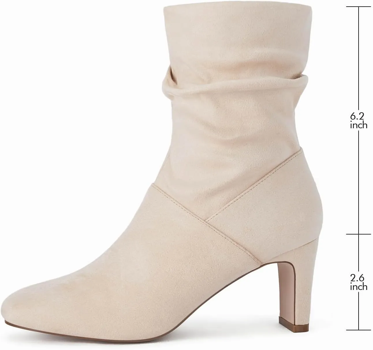 Coutgo Women's Slouch Mid Calf Boots Chunky Heel Square Toe Zip Up Fall Fashion Booties Shoes