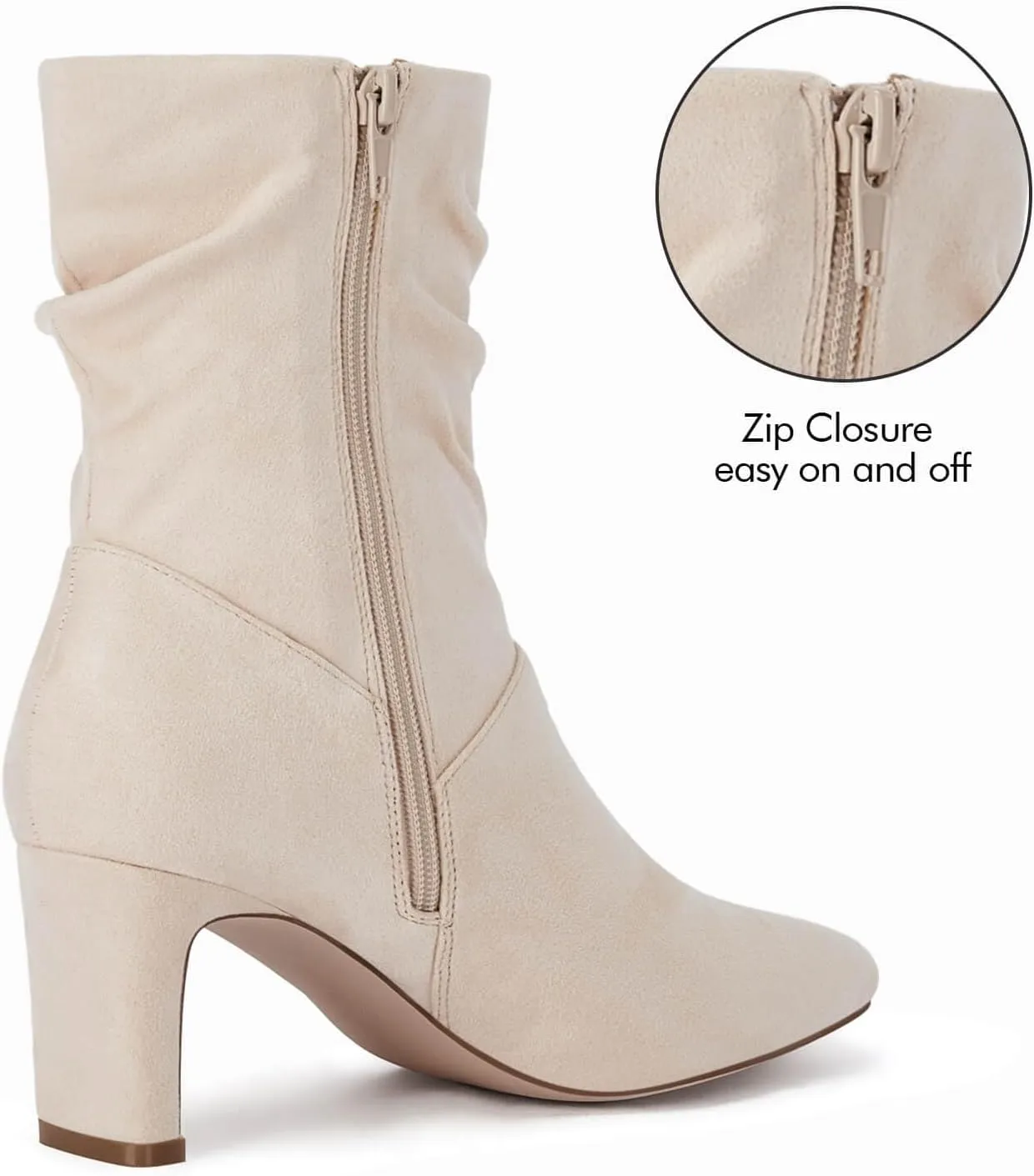 Coutgo Women's Slouch Mid Calf Boots Chunky Heel Square Toe Zip Up Fall Fashion Booties Shoes