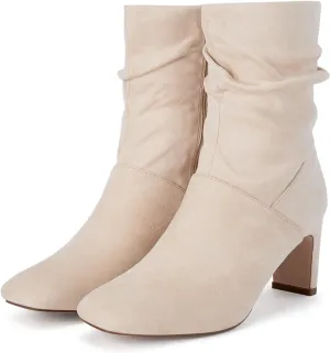 Coutgo Women's Slouch Mid Calf Boots Chunky Heel Square Toe Zip Up Fall Fashion Booties Shoes