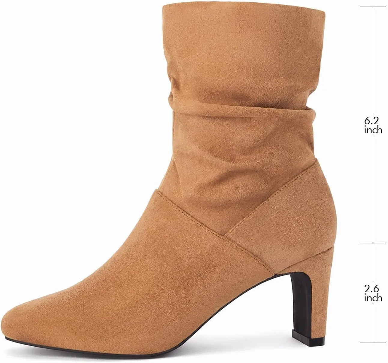 Coutgo Women's Slouch Mid Calf Boots Chunky Heel Square Toe Zip Up Fall Fashion Booties Shoes