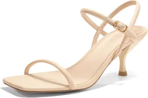 Coutgo Womens Strappy Kitten Heels Open Square Toe Sandals Buckle Ankle Strap Summer Dress Shoes