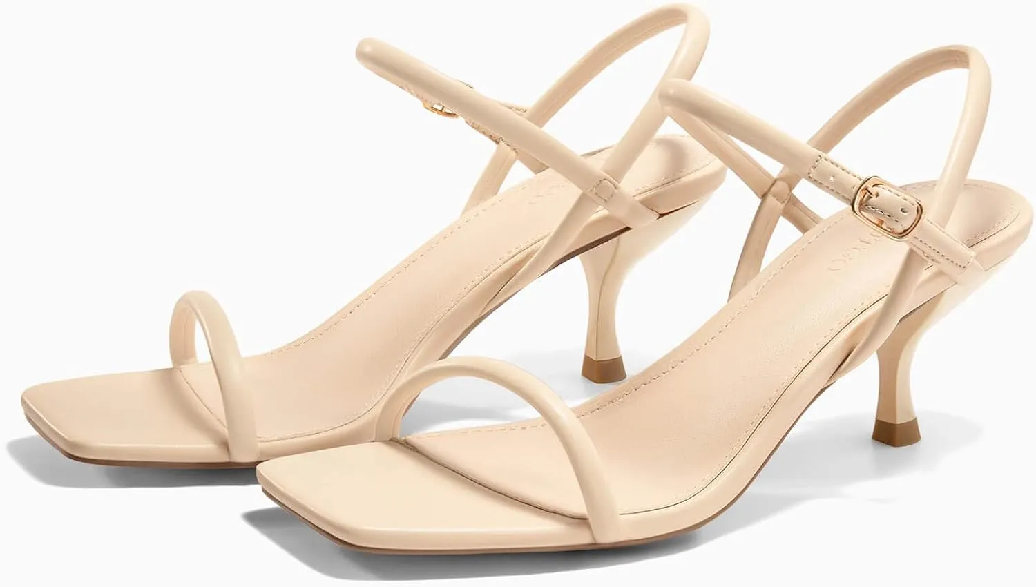 Coutgo Womens Strappy Kitten Heels Open Square Toe Sandals Buckle Ankle Strap Summer Dress Shoes