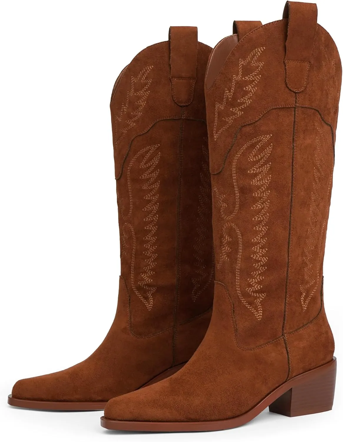Cowboy Boots for Women Mid Calf Womens Cowgirl Boots for Girls Pointed Toe Slip on Chunky Heel Western Boot