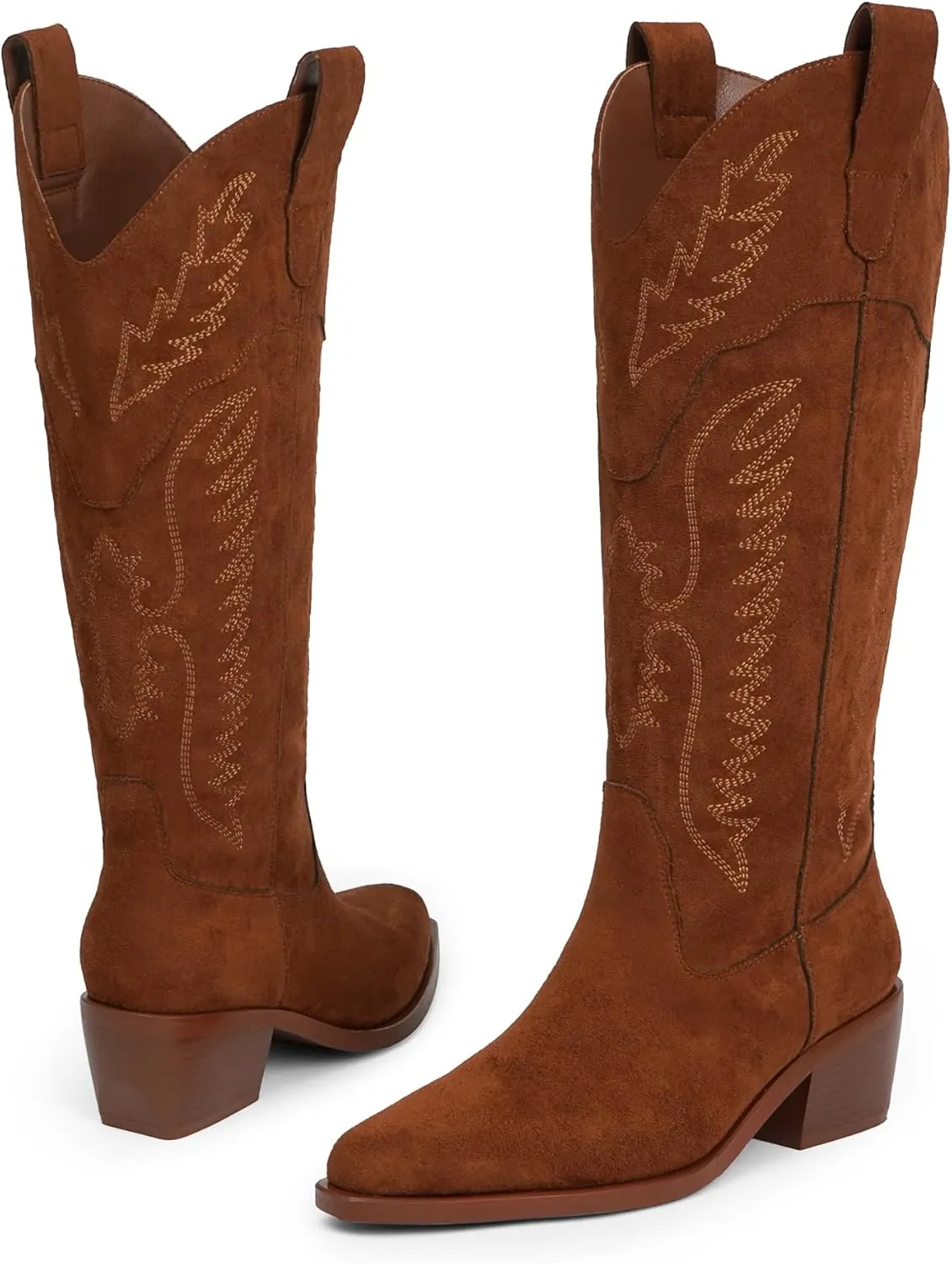 Cowboy Boots for Women Mid Calf Womens Cowgirl Boots for Girls Pointed Toe Slip on Chunky Heel Western Boot