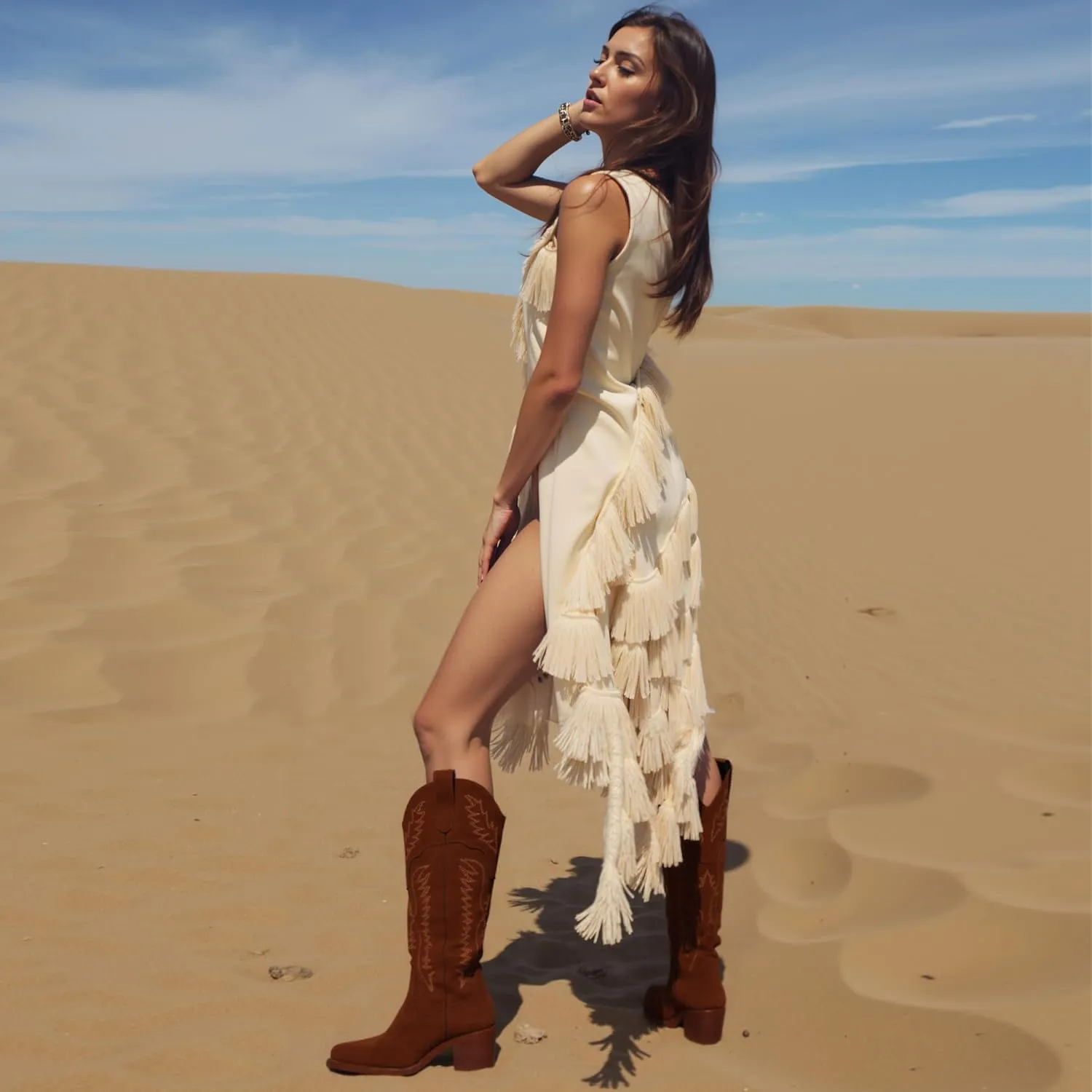 Cowboy Boots for Women Mid Calf Womens Cowgirl Boots for Girls Pointed Toe Slip on Chunky Heel Western Boot