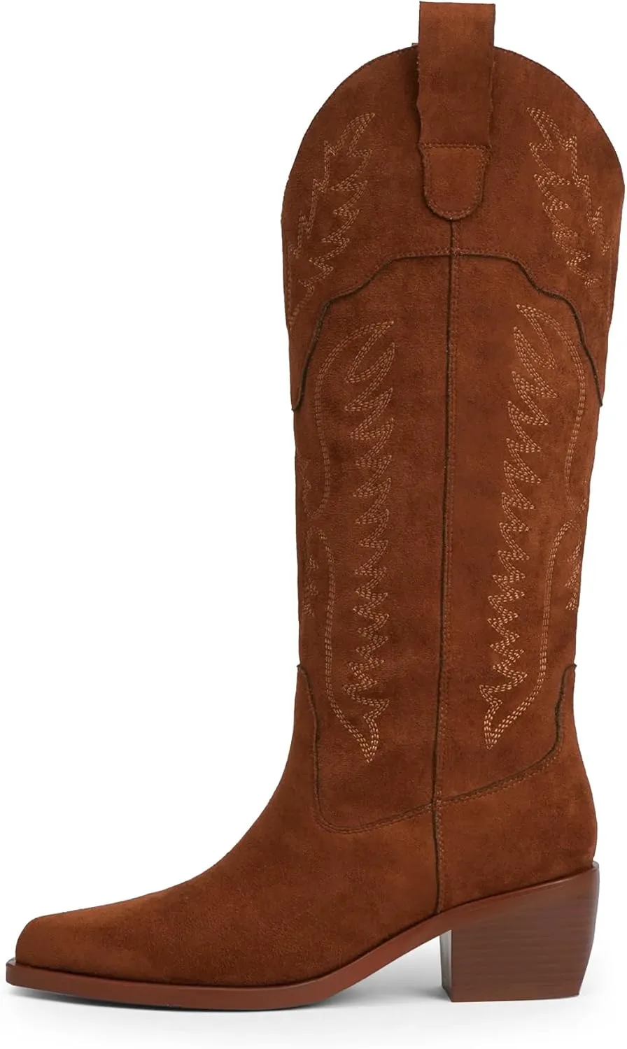 Cowboy Boots for Women Mid Calf Womens Cowgirl Boots for Girls Pointed Toe Slip on Chunky Heel Western Boot