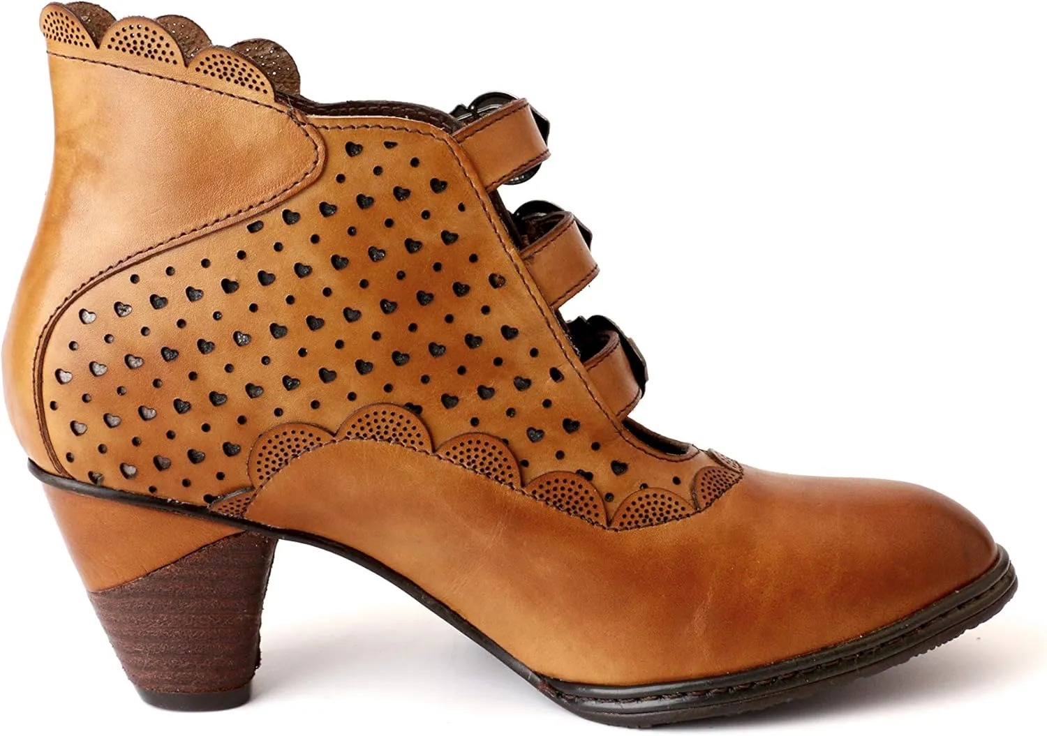 CrazycatZ Women Leather Pumps Shoes, Leather Vintage Gothic Mid Boots Shoes Hollow Leather Shoes