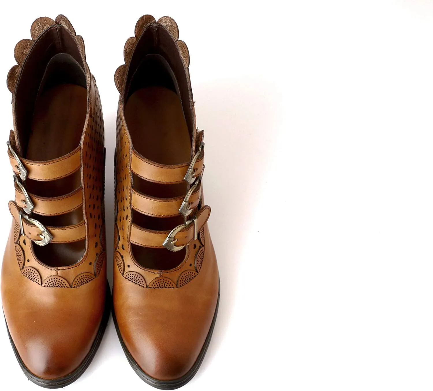 CrazycatZ Women Leather Pumps Shoes, Leather Vintage Gothic Mid Boots Shoes Hollow Leather Shoes