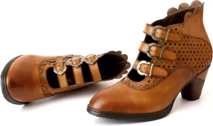 CrazycatZ Women Leather Pumps Shoes, Leather Vintage Gothic Mid Boots Shoes Hollow Leather Shoes
