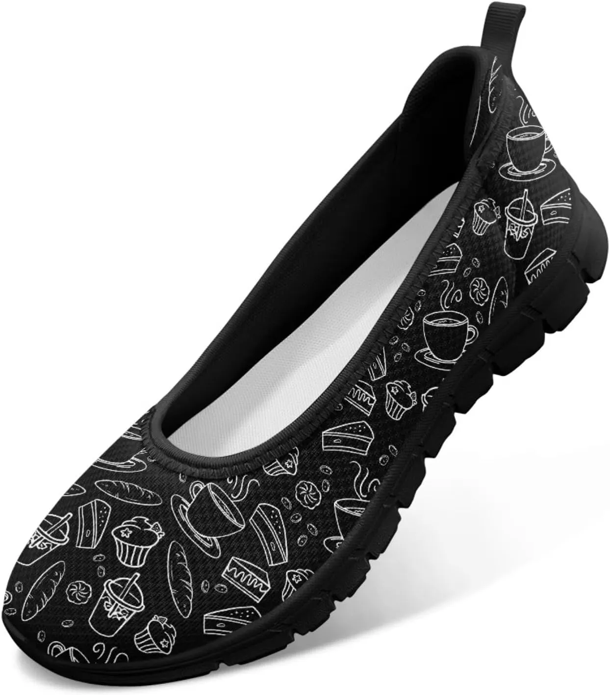Creative Desserts Print Womens Ballet Flats Dress Shoes Fit Comfort Slip On Ballerina Platform Loafers Lightweight Mesh Soft Casual Sneakers Daily Wear