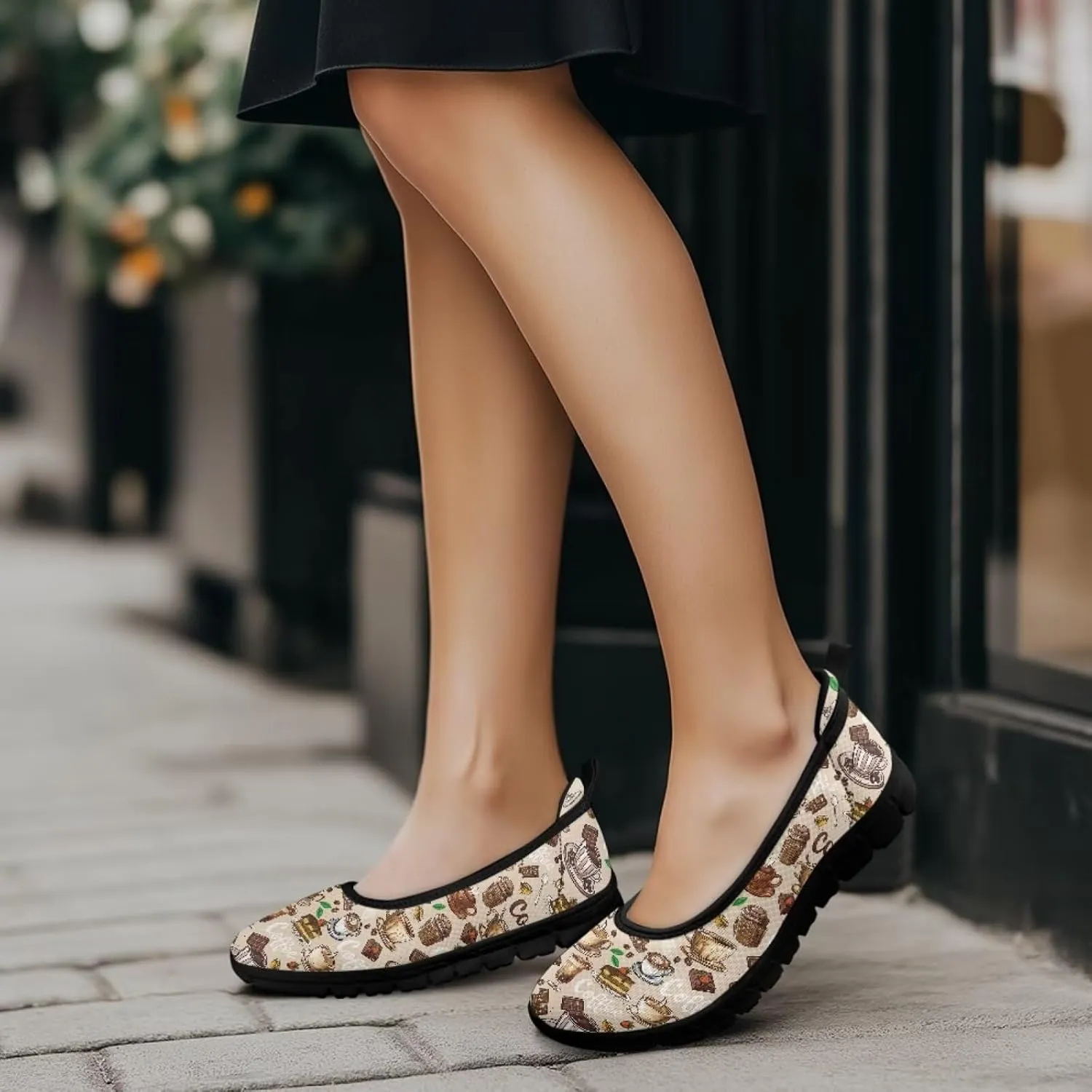 Creative Desserts Print Womens Ballet Flats Dress Shoes Fit Comfort Slip On Ballerina Platform Loafers Lightweight Mesh Soft Casual Sneakers Daily Wear