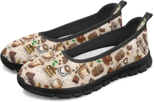 Creative Desserts Print Womens Ballet Flats Dress Shoes Fit Comfort Slip On Ballerina Platform Loafers Lightweight Mesh Soft Casual Sneakers Daily Wear