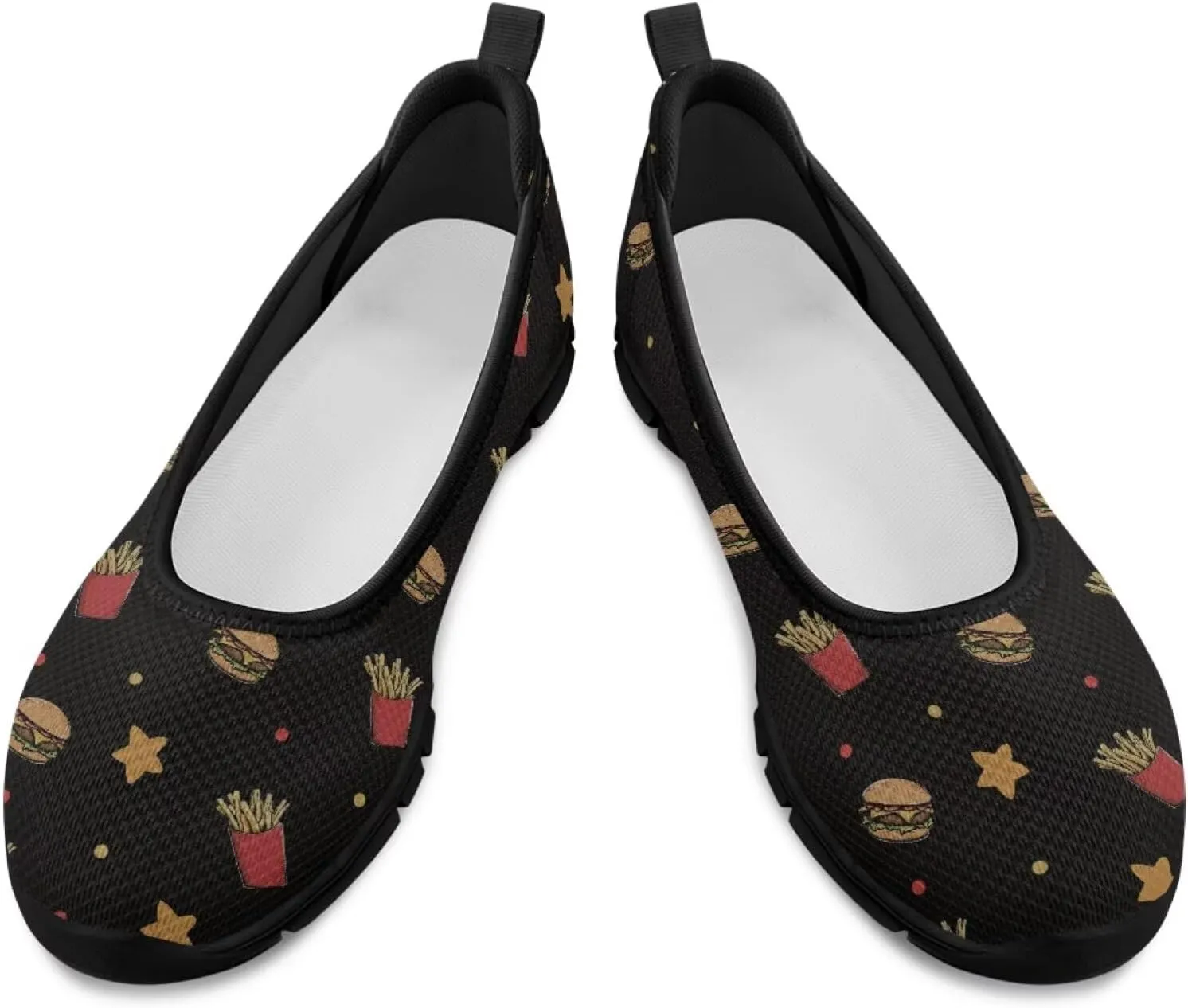 Creative Desserts Print Womens Ballet Flats Dress Shoes Fit Comfort Slip On Ballerina Platform Loafers Lightweight Mesh Soft Casual Sneakers Daily Wear
