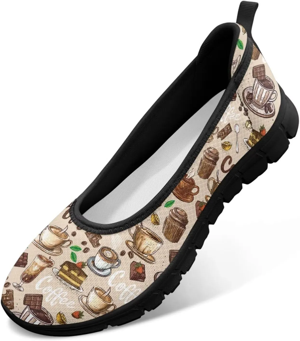 Creative Desserts Print Womens Ballet Flats Dress Shoes Fit Comfort Slip On Ballerina Platform Loafers Lightweight Mesh Soft Casual Sneakers Daily Wear