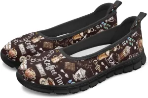 Creative Desserts Print Womens Ballet Flats Dress Shoes Fit Comfort Slip On Ballerina Platform Loafers Lightweight Mesh Soft Casual Sneakers Daily Wear