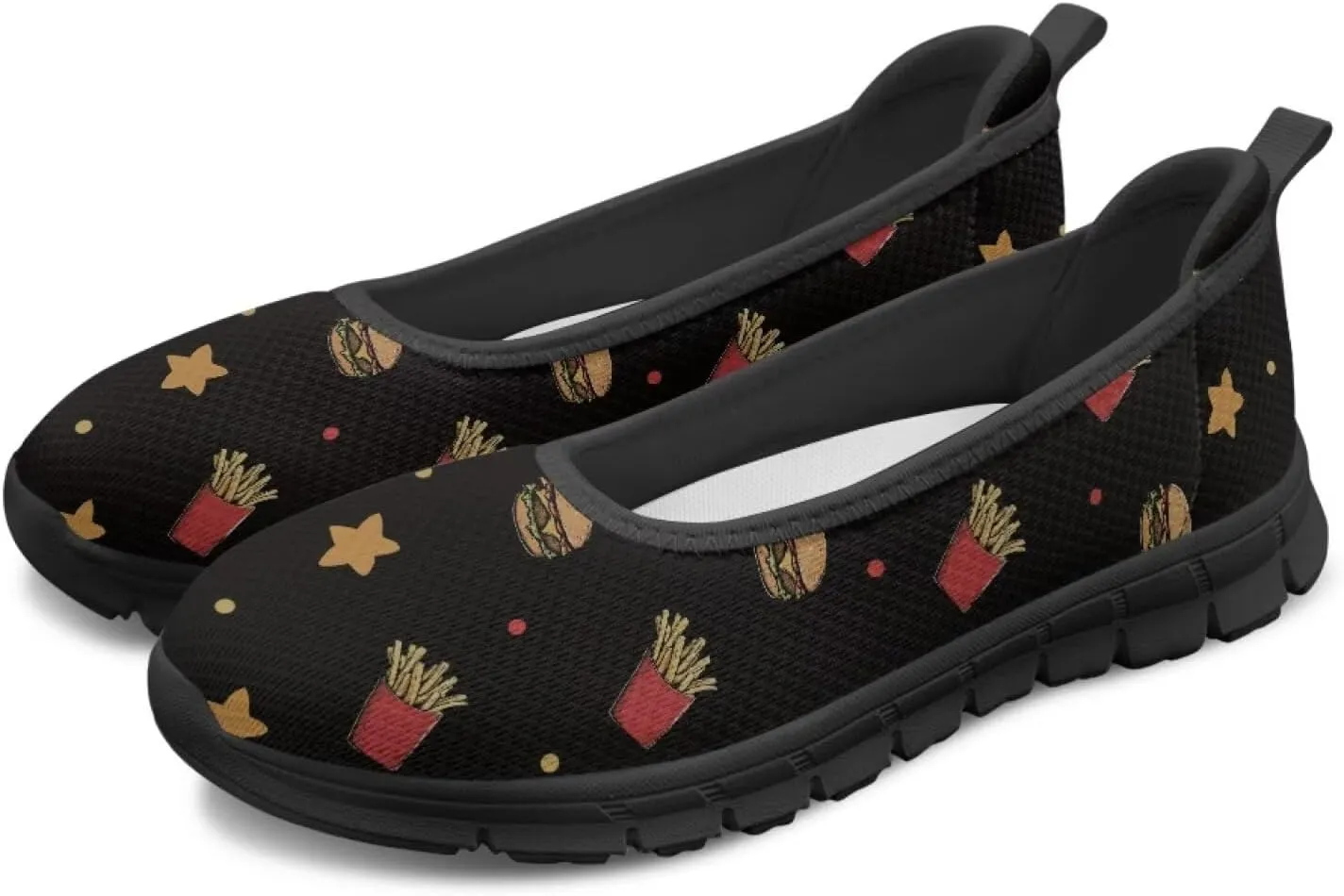 Creative Desserts Print Womens Ballet Flats Dress Shoes Fit Comfort Slip On Ballerina Platform Loafers Lightweight Mesh Soft Casual Sneakers Daily Wear