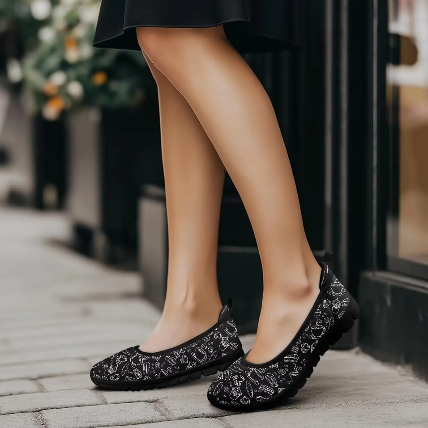 Creative Desserts Print Womens Ballet Flats Dress Shoes Fit Comfort Slip On Ballerina Platform Loafers Lightweight Mesh Soft Casual Sneakers Daily Wear
