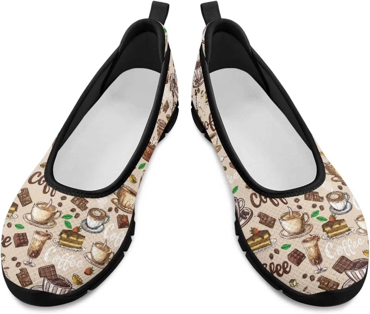 Creative Desserts Print Womens Ballet Flats Dress Shoes Fit Comfort Slip On Ballerina Platform Loafers Lightweight Mesh Soft Casual Sneakers Daily Wear
