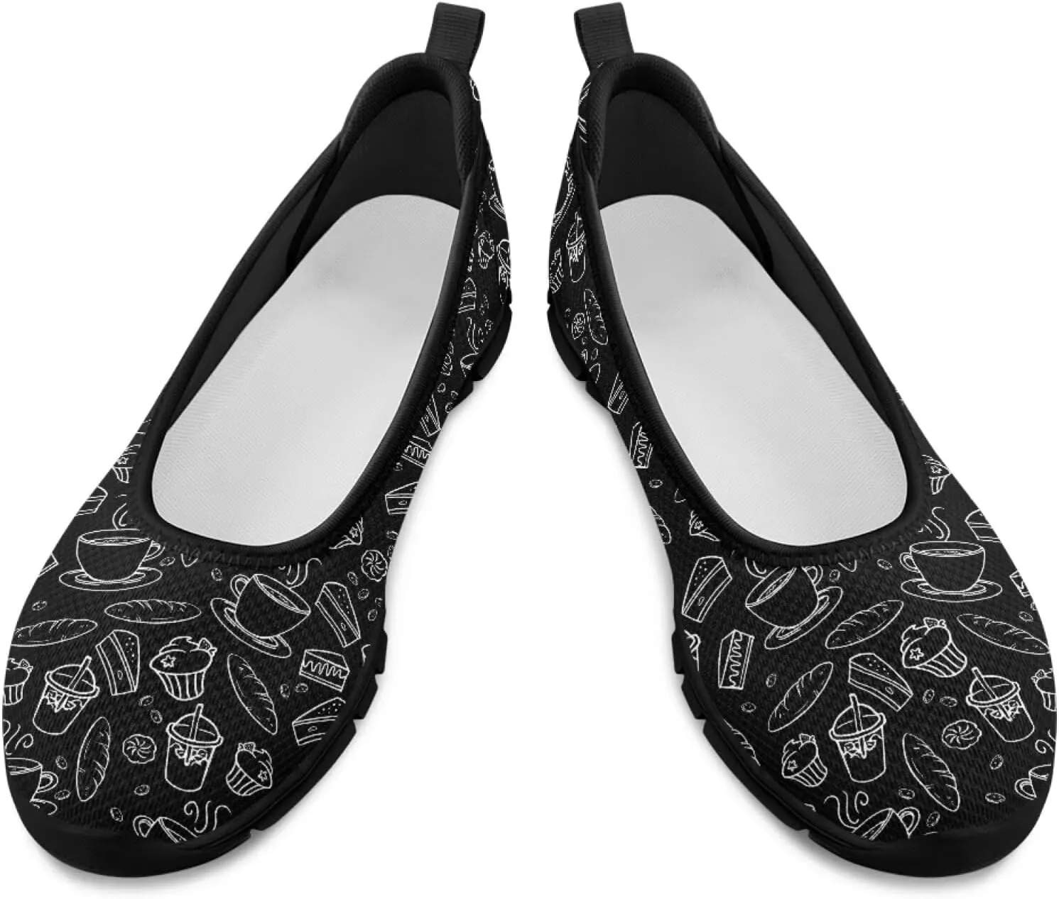 Creative Desserts Print Womens Ballet Flats Dress Shoes Fit Comfort Slip On Ballerina Platform Loafers Lightweight Mesh Soft Casual Sneakers Daily Wear