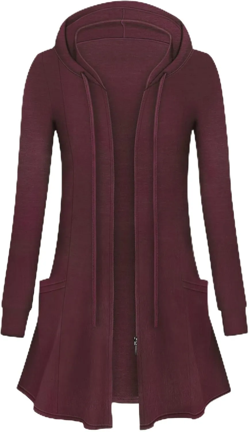 Cucuchy Style Womens Long Hoodies Casual Zip Up Tunic Sweatshirt Open Front Cardigan