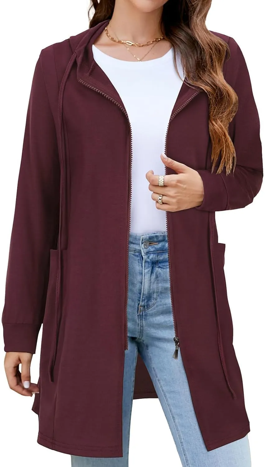 Cucuchy Style Womens Long Hoodies Casual Zip Up Tunic Sweatshirt Open Front Cardigan