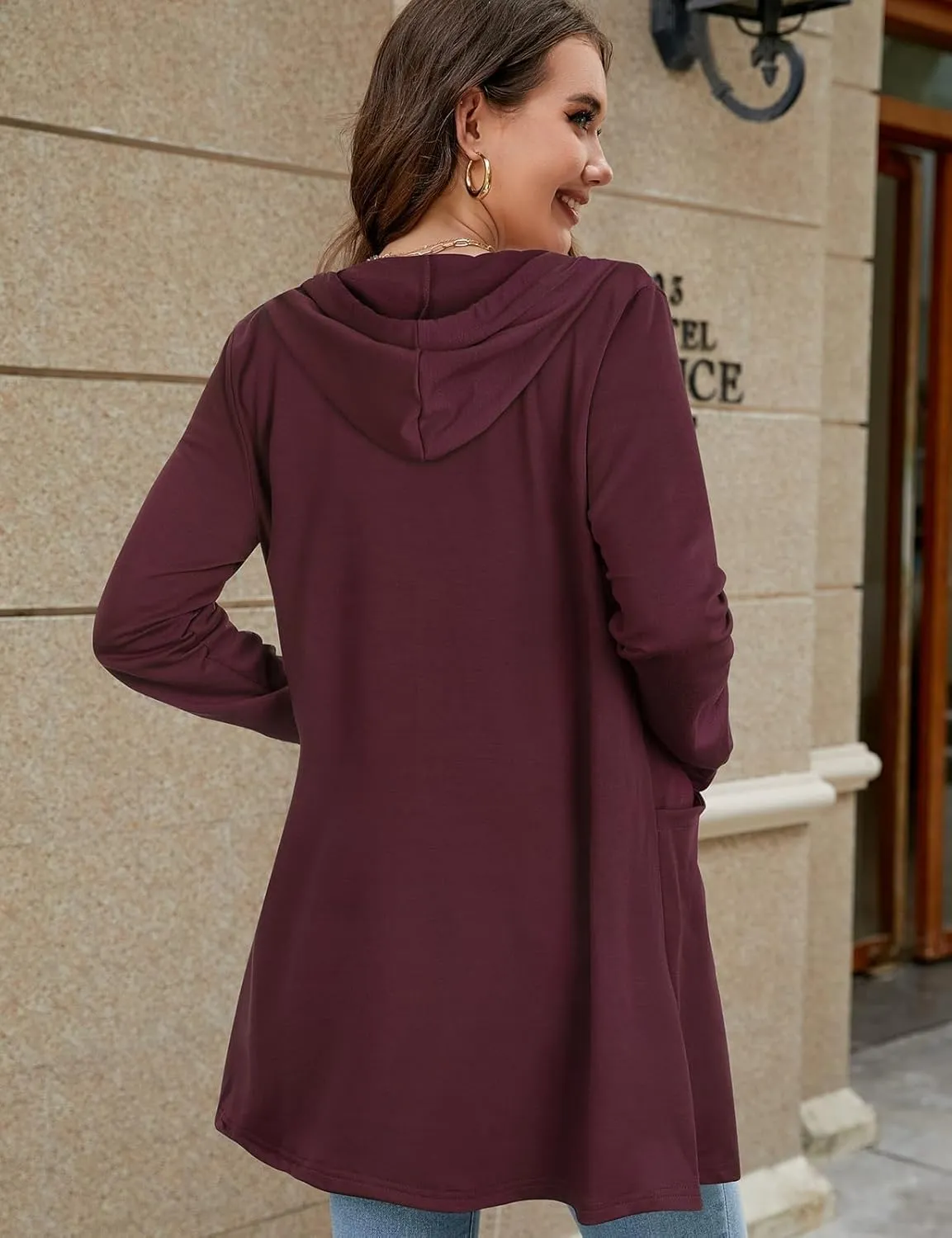 Cucuchy Style Womens Long Hoodies Casual Zip Up Tunic Sweatshirt Open Front Cardigan