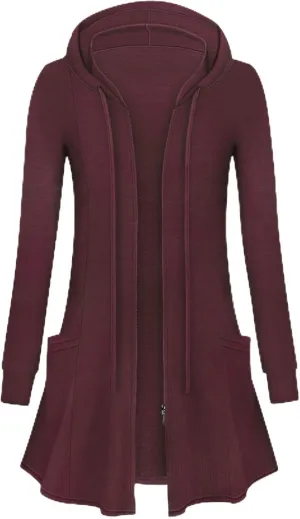 Cucuchy Style Womens Long Hoodies Casual Zip Up Tunic Sweatshirt Open Front Cardigan