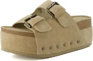 CUSHIONAIRE Guru Platform Sandals Women Footwear – Comfortable Genuine Leather Footbed Studded Chunky Slide Summer Sandals for Women 2025