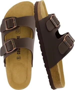 CUSHIONAIRE Lane Cork Footbed Sandals for Women – Comfortable Double Buckle Slip-On with Genuine Suede Footbed & Arch Support Slides for Women Footwear