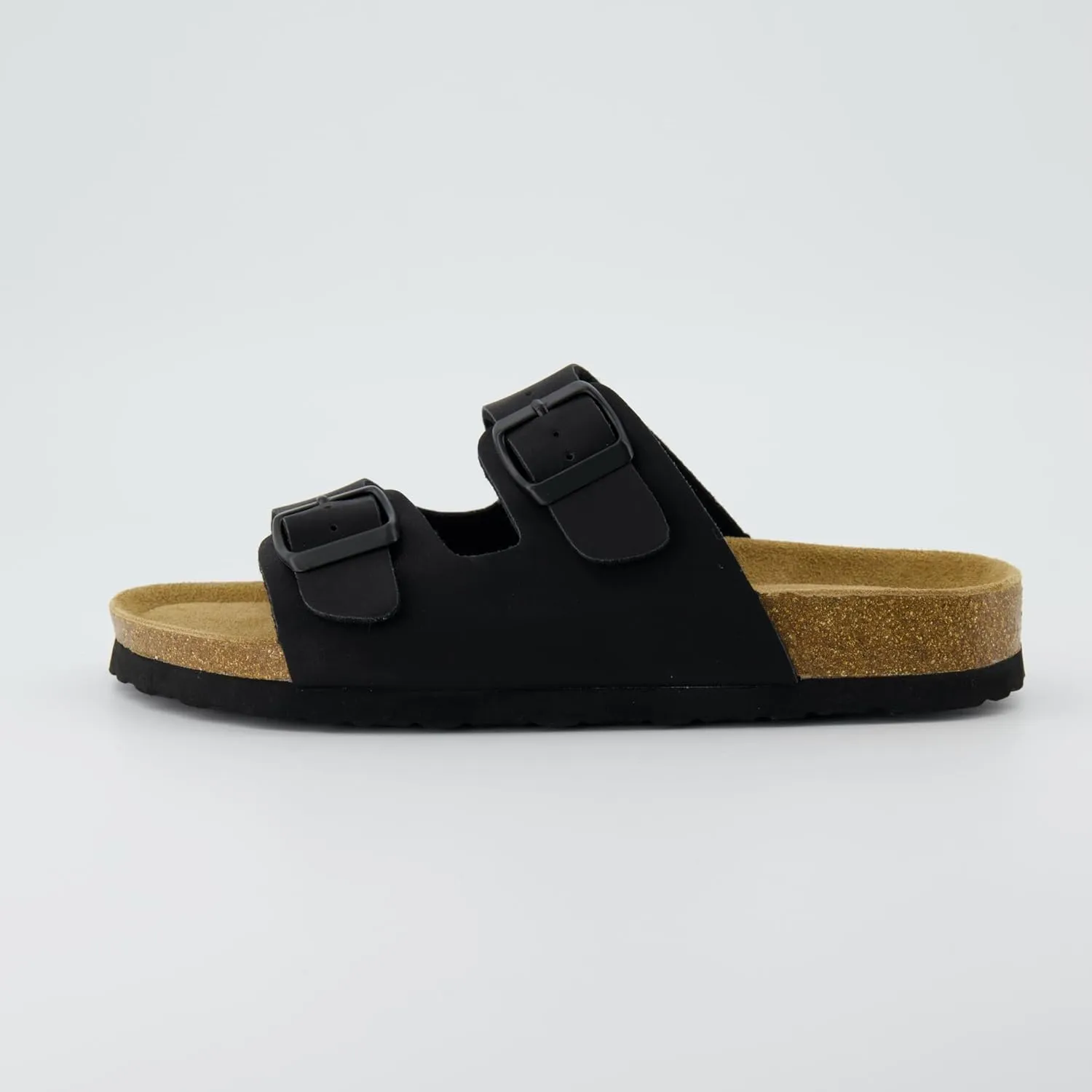 CUSHIONAIRE Lane Cork Footbed Sandals for Women – Comfortable Double Buckle Slip-On with Genuine Suede Footbed & Arch Support Slides for Women Footwear