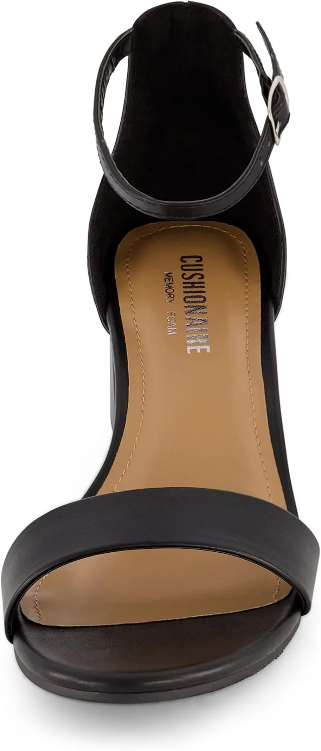 CUSHIONAIRE Women's Alba one band mid block heel sandal  Memory Foam, Wide Widths Available