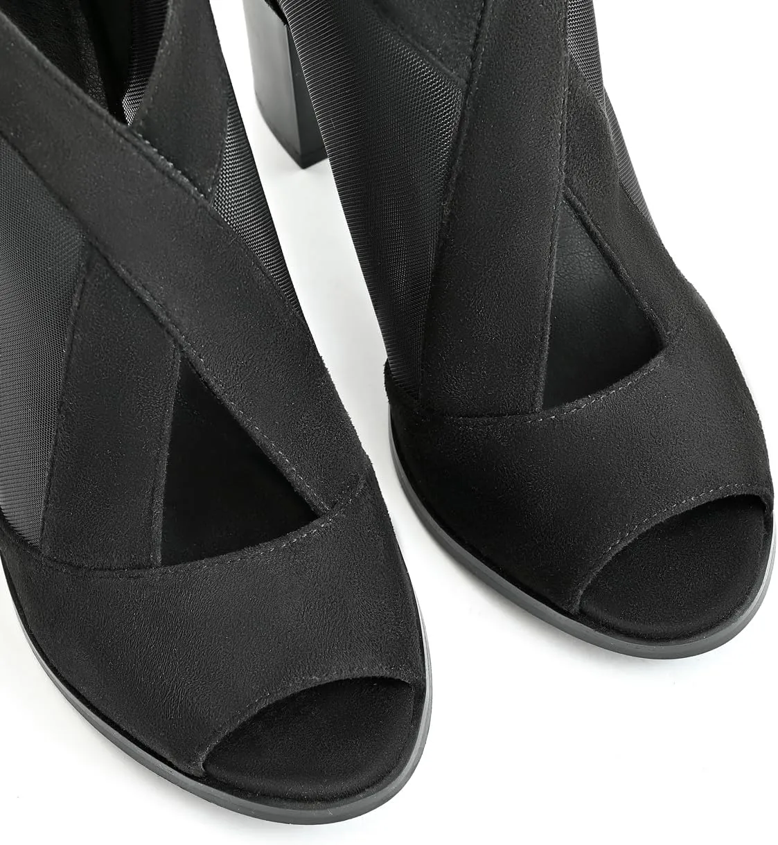 Cut Out Mesh Sandals High Block Heels Peep Toe Summer Ankle Boots
