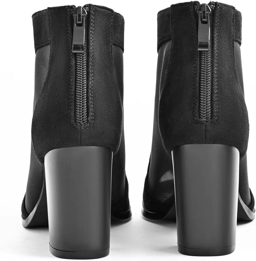 Cut Out Mesh Sandals High Block Heels Peep Toe Summer Ankle Boots