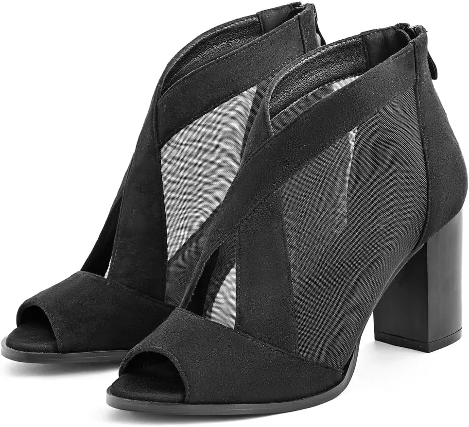Cut Out Mesh Sandals High Block Heels Peep Toe Summer Ankle Boots